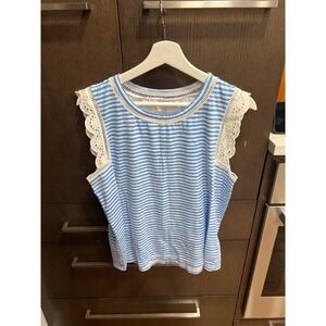Lilly Pulitzer Agee Top Beach Happy‎ Stripe Zanzibar Blue White Womens large